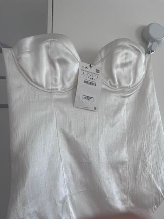 Top Zara Satén Blanco Talla L