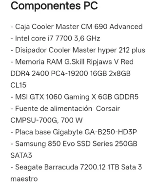 PC Gaming i7 7700 GTX 1060 6GB 16GB RAM