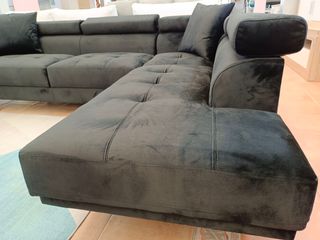 Sofá Rinconera Terciopelo Negro 262cm