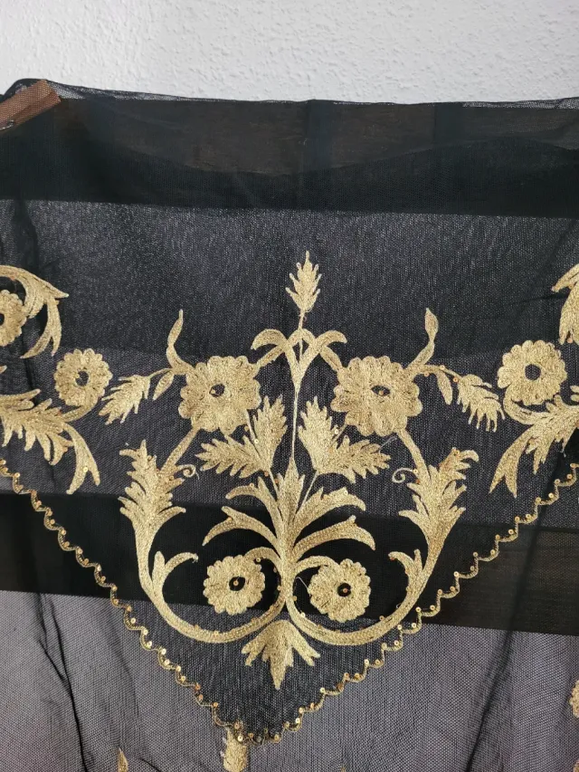 Manteletas Fallera Tul Negro Bordado Dorado