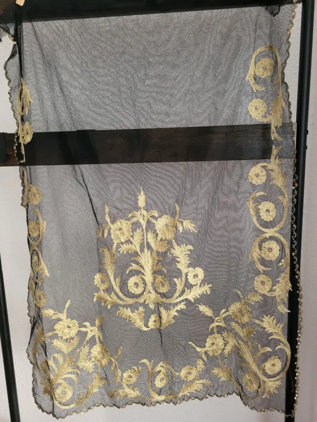 Manteletas Fallera Tul Negro Bordado Dorado