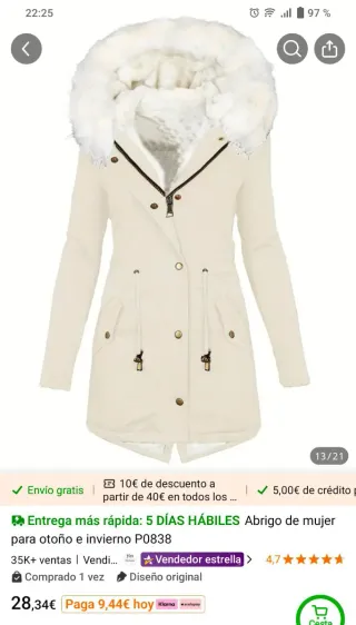 Abrigo beige mujer talla L/40/12 invierno