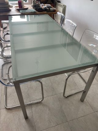 Tavolo da Pranzo in Cristallo e Acciaio Inox