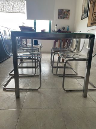 Tavolo da Pranzo in Cristallo e Acciaio Inox