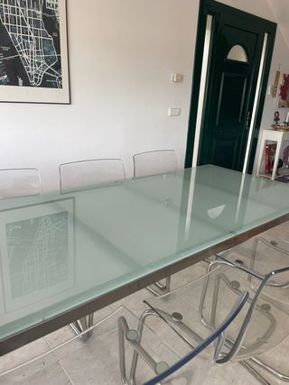 Tavolo da Pranzo in Cristallo e Acciaio Inox