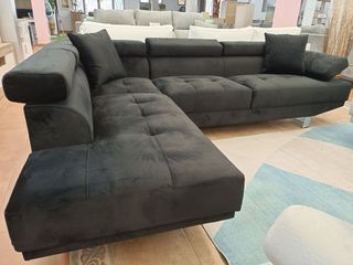 Sofá Rinconera Negro Terciopelo