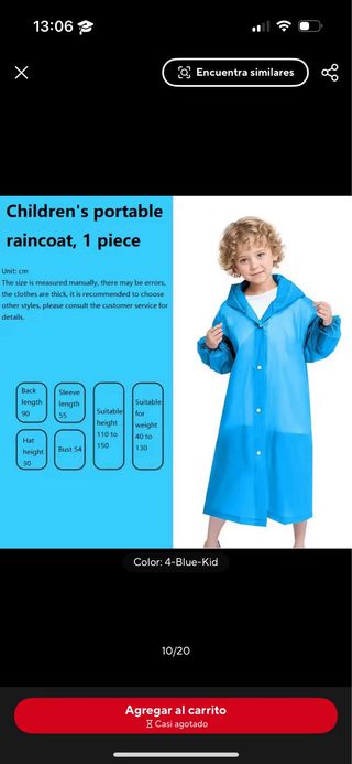 Chubasquero infantil azul