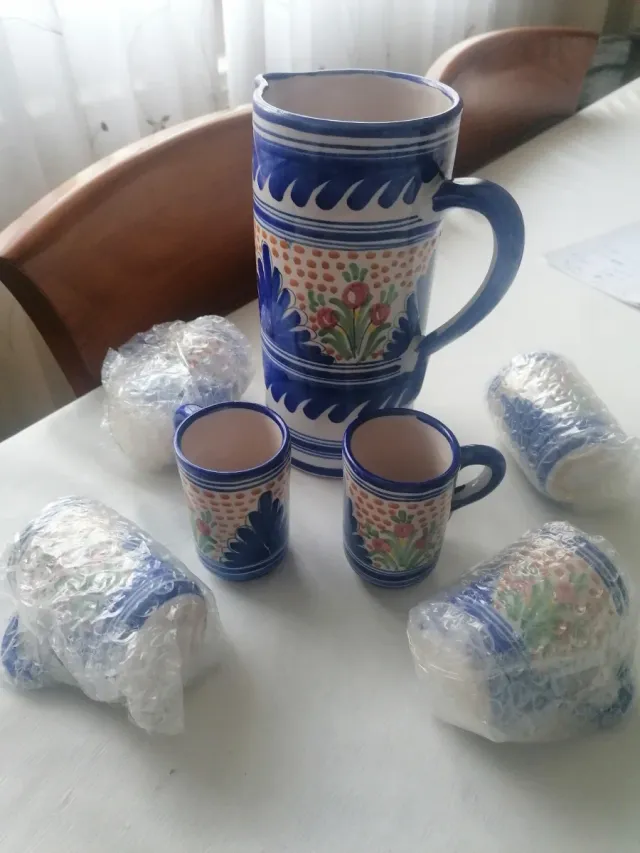 Juego Jarra y Tazas Cerámica Azul