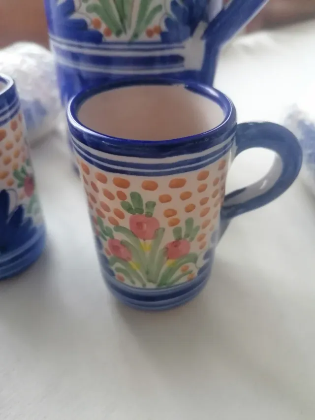 Juego Jarra y Tazas Cerámica Azul