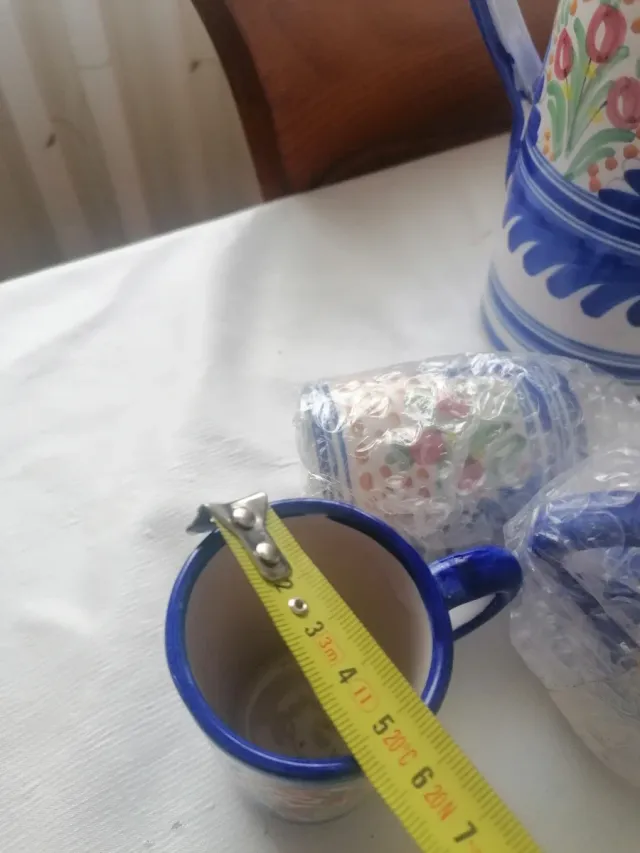 Juego Jarra y Tazas Cerámica Azul