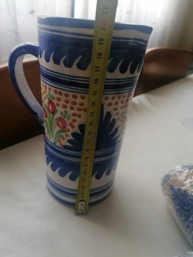 Juego Jarra y Tazas Cerámica Azul