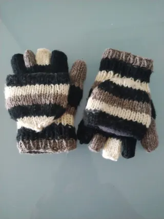 Guantes 2 en 1 sin dedos y manoplas lana