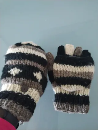 Guantes 2 en 1 sin dedos y manoplas lana