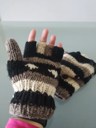 Guantes 2 en 1 sin dedos y manoplas lana
