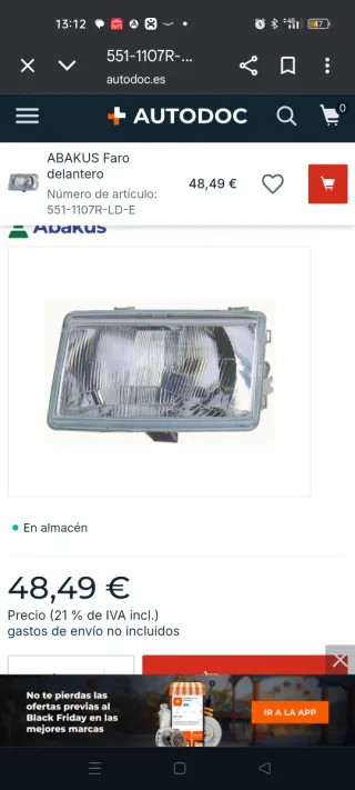 Faro Delantero Derecho. Renault 21 H4 Depo