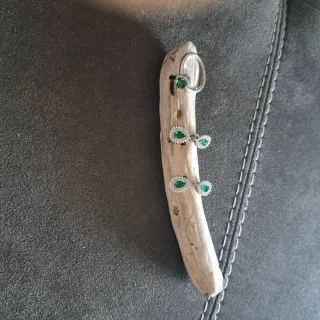 Conjunto Plata 925 Anillo y Pendientes Verde