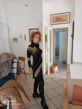 Vestito simil lana beige e nero