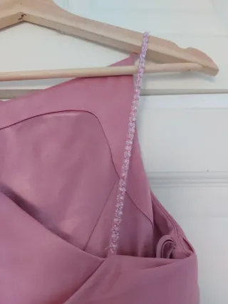 Vestido largo fiesta rosa drapeado