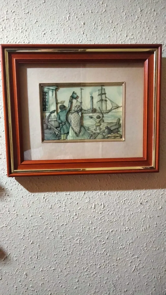 2 quadri del pittore Anton Pieck con cornice in legno dorato