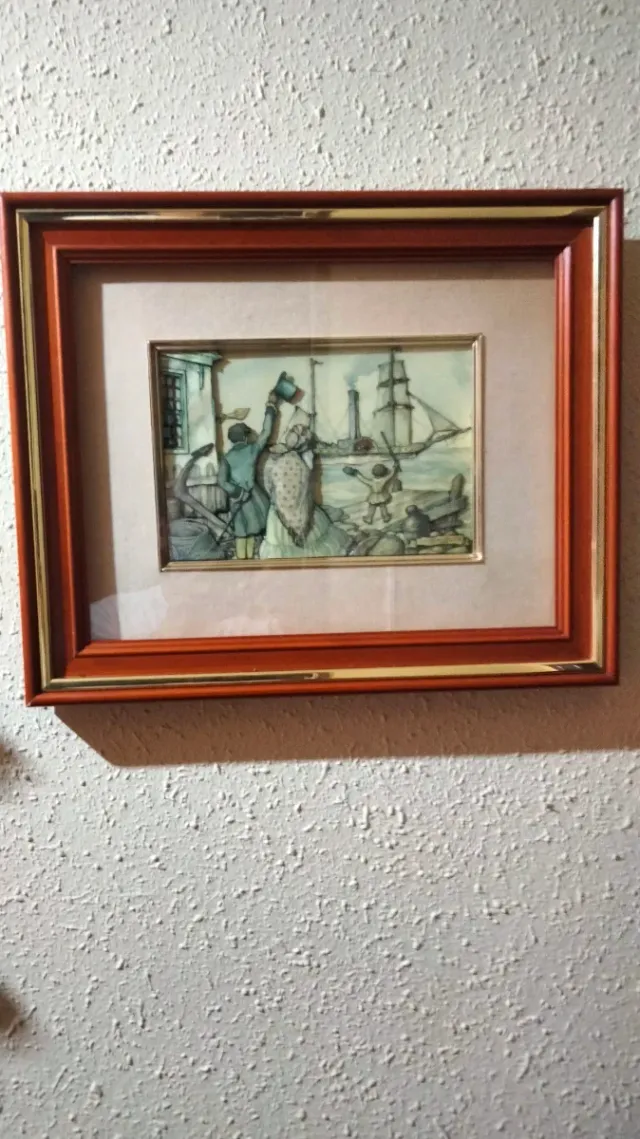 2 quadri del pittore Anton Pieck con cornice in legno dorato