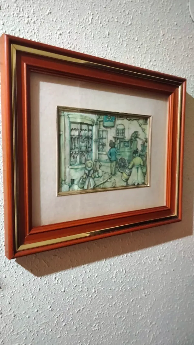 2 quadri del pittore Anton Pieck con cornice in legno dorato