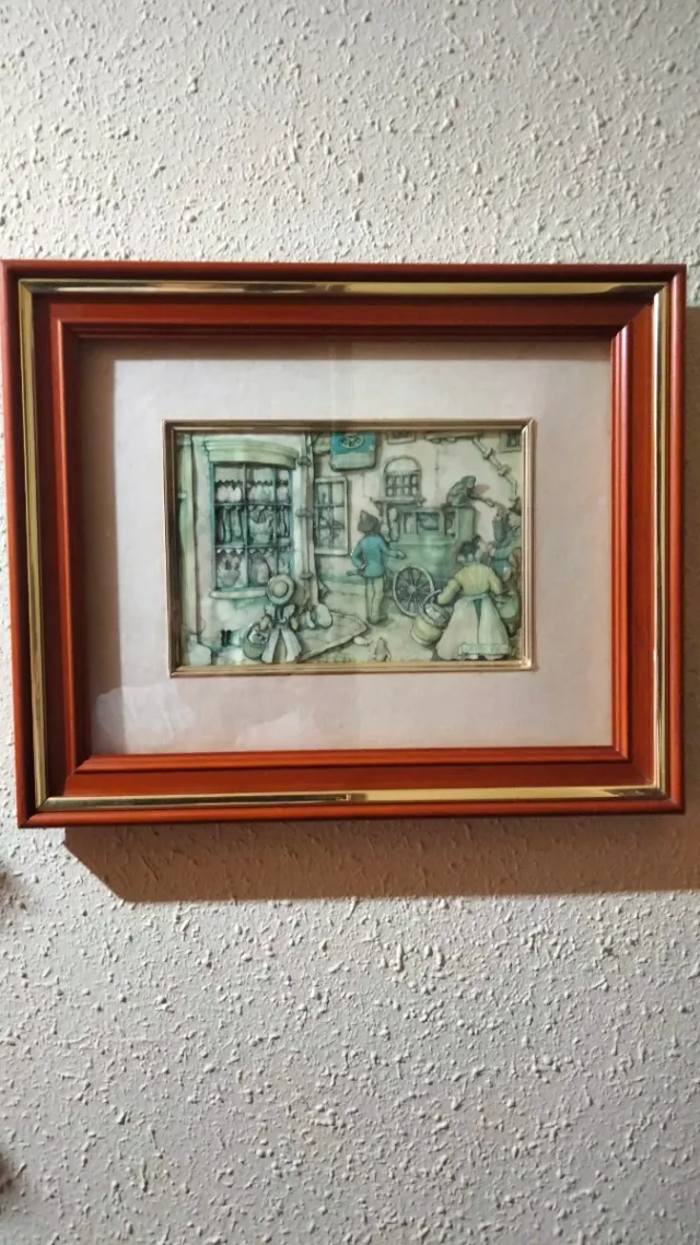 2 quadri del pittore Anton Pieck con cornice in legno dorato