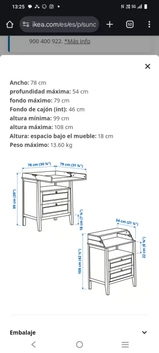 Cambiador comoda Bebé Ikea Sundvik Blanco