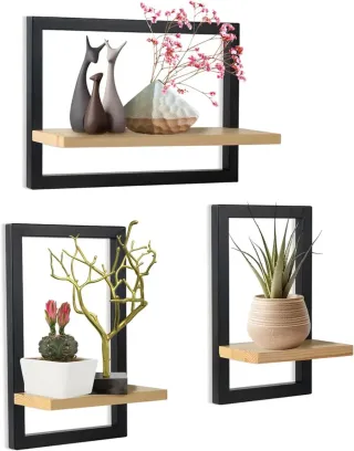 Set di 3 Scaffali Galleggianti in Legno e Metallo