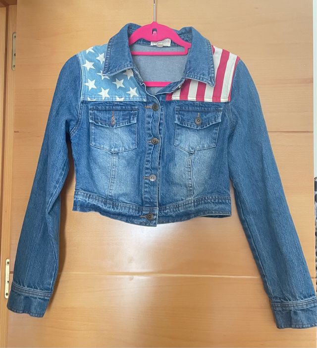 Cazadora vaquera corta con bandera USA T-M