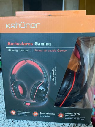 Auriculares Gaming Krhuner Negro/Rojo Ajustables.