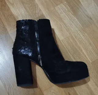 Botines negros fiesta tacón lentejuelas