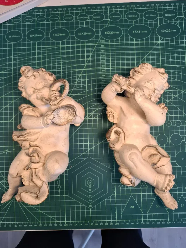 Pareja Ángeles Decorativos Pared Beige/Dorado