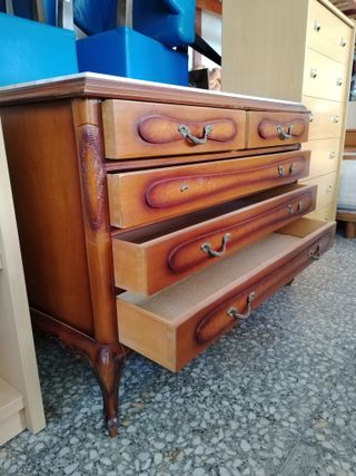 CÓMODA ANTIGUA DE MADERA Y MÁRMOL