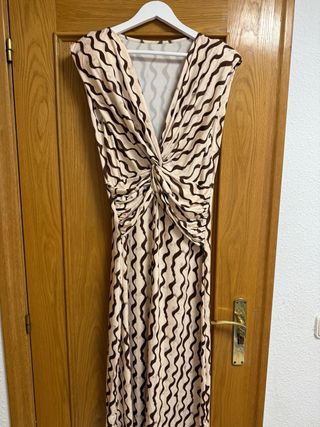 Vestido evento verano beige y café