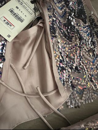 Vestido brillante oro y rosa