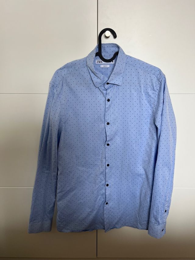 Camisa Zara azul topos - Talla M Slim Fit