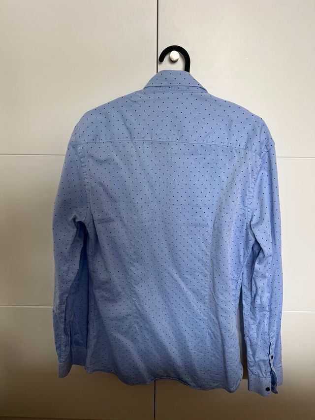 Camisa Zara azul topos - Talla M Slim Fit