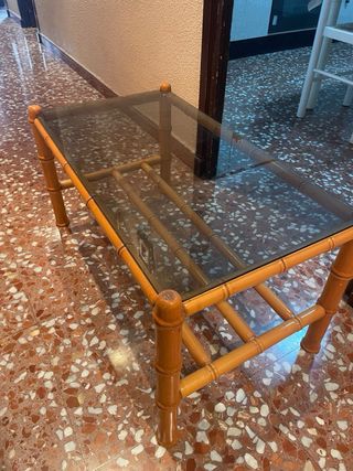 Mesa Centro Bambú y Cristal Vintage