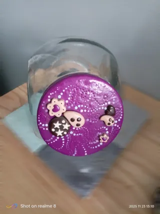 Biscottiera in vetro con tappo decorato