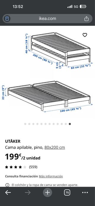 Base cama Ikea Urtaker 80x200 apilables