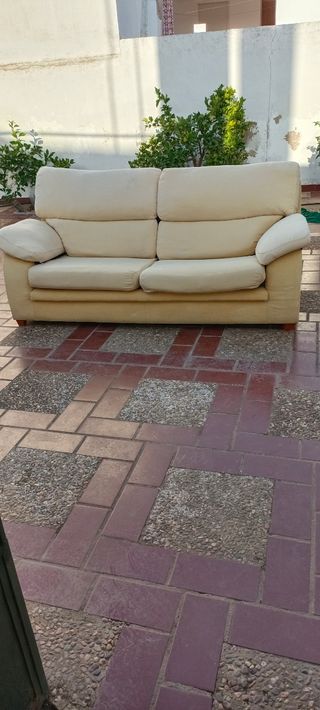 Sofá 3 plazas beige tela