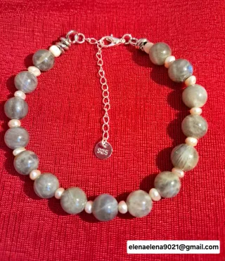 Pulsera de piedras labrador y perlas cerra de plat