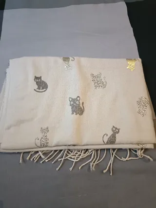 Sciarpa con gatti beige e oro