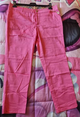 Pantaloni donna rosa con fodera fantasia