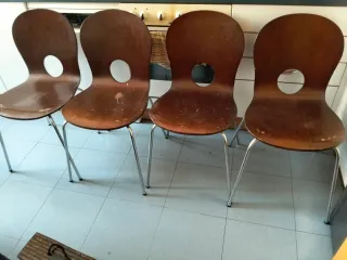 4 Sillas Cocina Madera y Metal