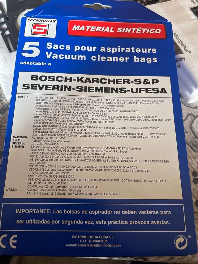 4 Bolsas Aspirador Bosch, Karcher, Severin