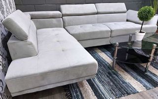 Sofá Rinconera Gris Terciopelo