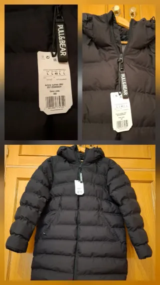 Abrigo Largo Plumas Pull&Bear Negro Talla L