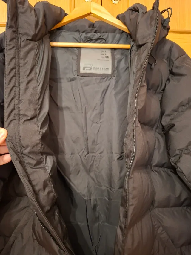 Abrigo Largo Plumas Pull&Bear Negro Talla L