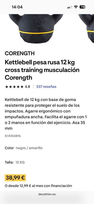 Pesa Rusa Kettlebell 12 kg